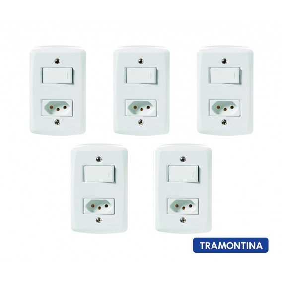 Kit 5 Conjunto Interruptor Com Tomada 10a 4x2 - Tramontina Lux2